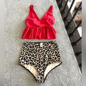 Kortni Jeane two piece red and leopard set- bottom size small top size small